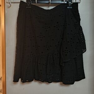 Express Black Asymmetrical Eyelet Ruffle Skirt
